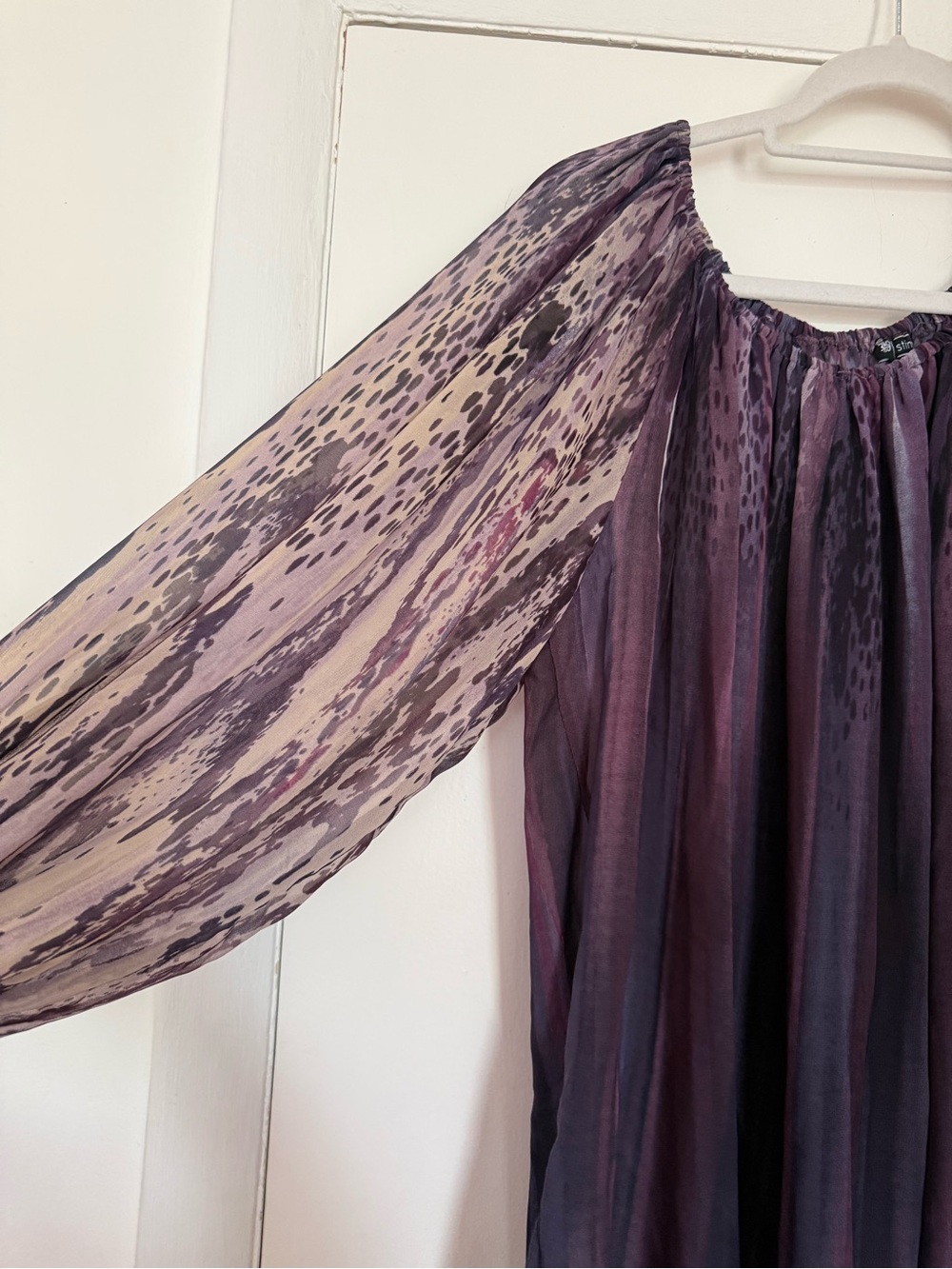 Sheer Purple Printed Peasant Tunic Top - Picture 2 of 2